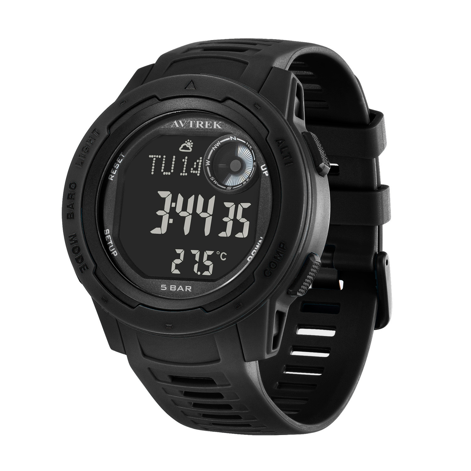 Avtrek Outdoor Digital Sports Watch Pedometer Men's Electronic Wrist Watches Compass Waterproof Hiking Climbing Tourist Watches: black