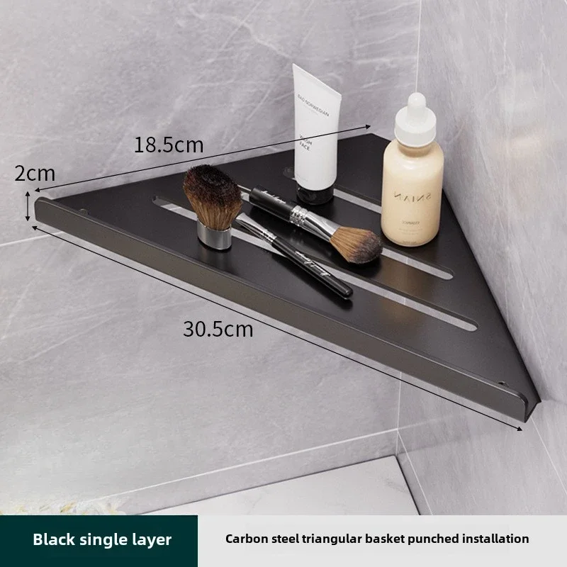Étagère de vidange triangulaire de salle de bain, étagère murale creuse en acier au carbone pour cosmétiques et articles de toilette sans perçage avec crochets: WHITE