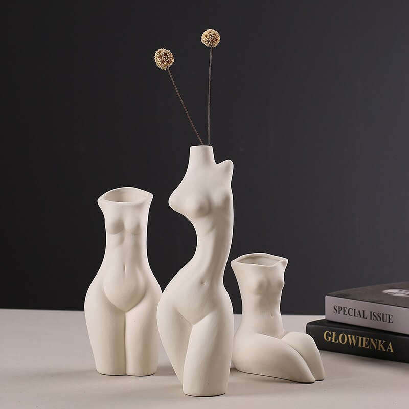 Vase en céramique pour femme, modèle de corps abstrait, décoration de salon, Pots de fleurs, Vases blancs décoratifs, accessoires de décoration pour la maison,