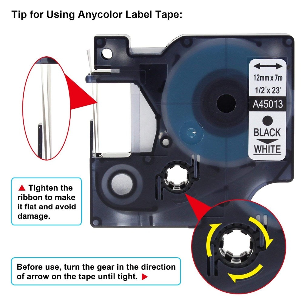 Oozmas 1pcs compatible for Dymo D1 45013 label tape 12mm black on white laminated printer ribbon for Label Manager printer maker