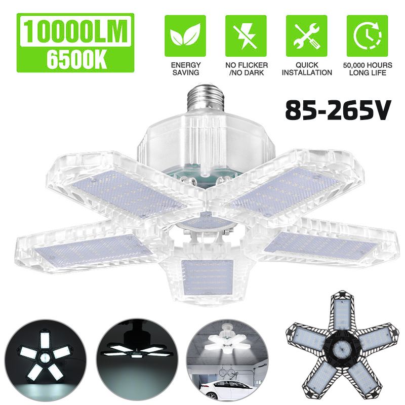 5 Adjustable Panels LED Garage Light E27 Deformable Ceiling Light 10000LM For Shop/Storage/Warehouse Workshop Lighting