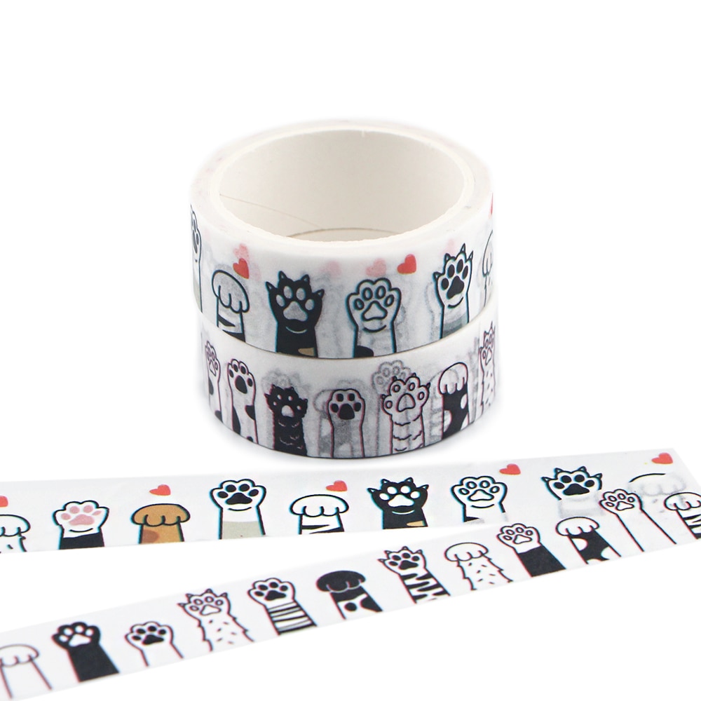 Cinta adhesiva con huellas de perro y gato, cinta Washi de dibujos animados, para álbum de recortes, , R835