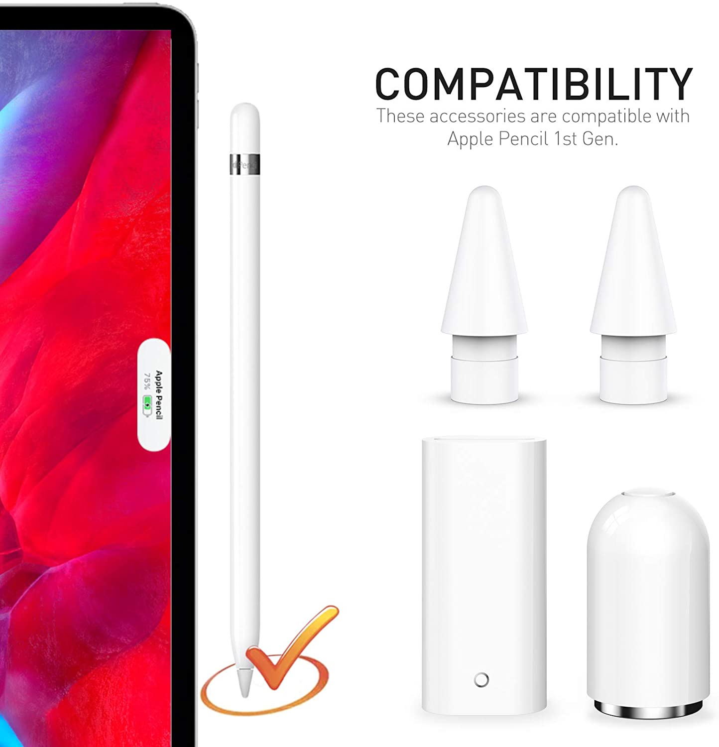 Kompatibel med apple pennspets och magnetisk ersättningslock/laddningsadapter för apple penna 1st generationens tillbehör