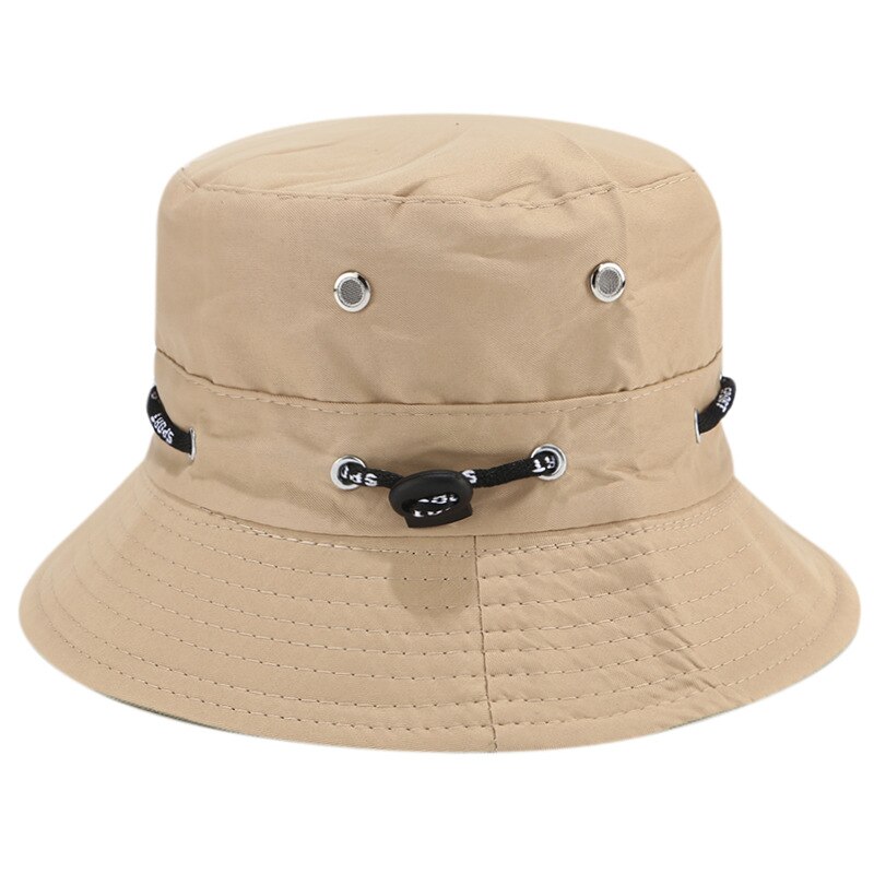 Sombrero de pescador plegable con cuerda para hombre y mujer, gorra de pescador con protección solar, Color sólido, para pesca al aire libre: khaki