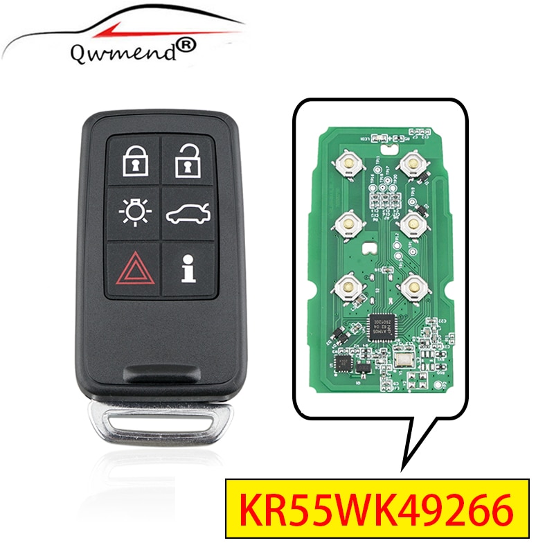 Qwmend Afstandsbediening Sleutel Voor Auto KR55WK49266 Auto Afstandsbediening Sleutel Voor Volvo XC60 XC90 S90 S60 Y Smart autosleutel 433Mhz 6 Knoppen