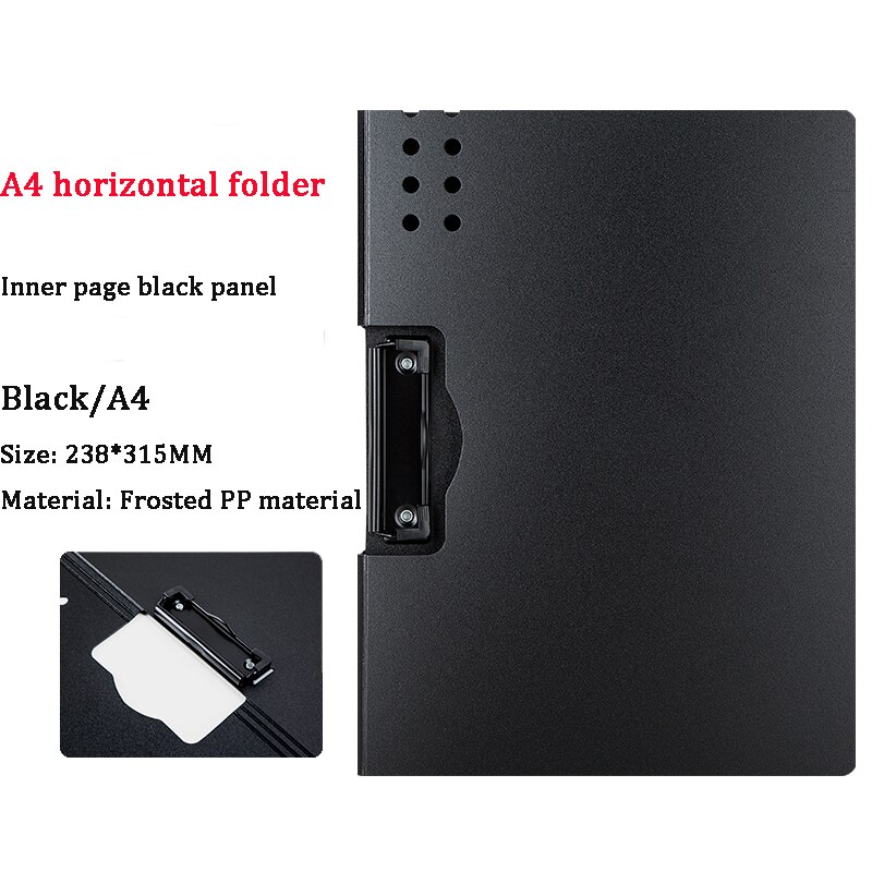 Fizz-carpeta A4 Horizontal, de 6 colores Carpeta de textura mate, almohadilla portátil, bandeja para bolígrafo, bolsillo para archivos de reuniones de oficina: Horizontal Black