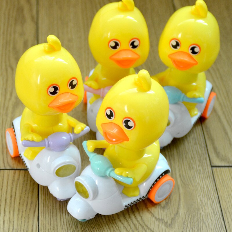 Cartoon Clockwork Bicycle Motorcycle Yellow Duck Inertia Car Press to Slide Pull Back Baby Toy Car Moveable Wind Up Toy Kid: Default Title