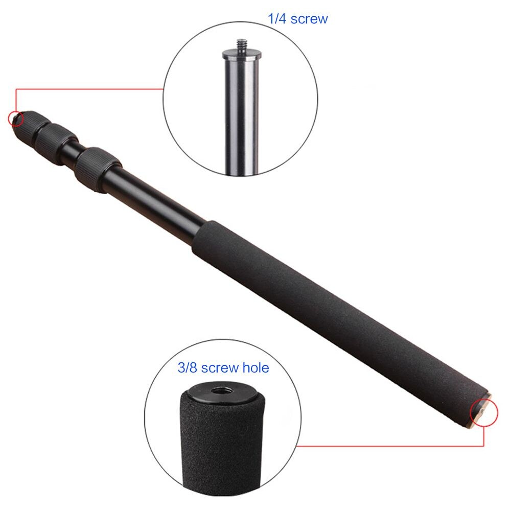Protable Extendable Mini 2in1 Camera Monopod Zoom Microphone Boom Pole Compact Lightweight Padded Handle Twist Lock 3 Sections