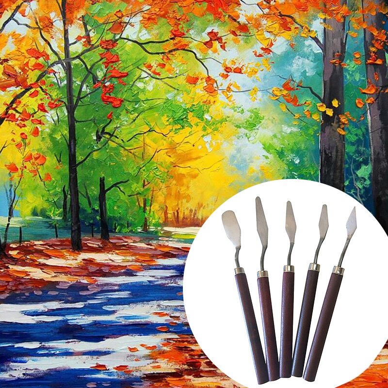 Juego de espátula de acero inoxidable , surtido de 5 unidades, paleta de cuchillos, pintura al aceite, juego de herramientas para pintar en lienzo, hoja flexible