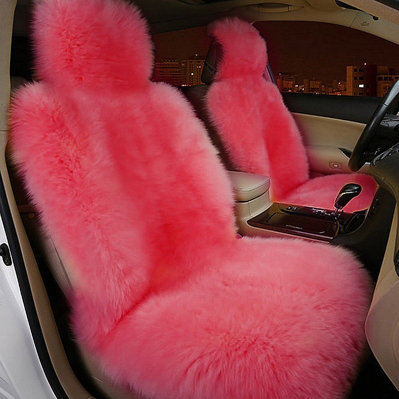 Auto Bekleding Faux Fur Front Auto Zetels Protector Kussen Winter Universele Pluche Covers Past Meest Auto, Vrachtwagen, suv, Of Van: Pink front 1 pc