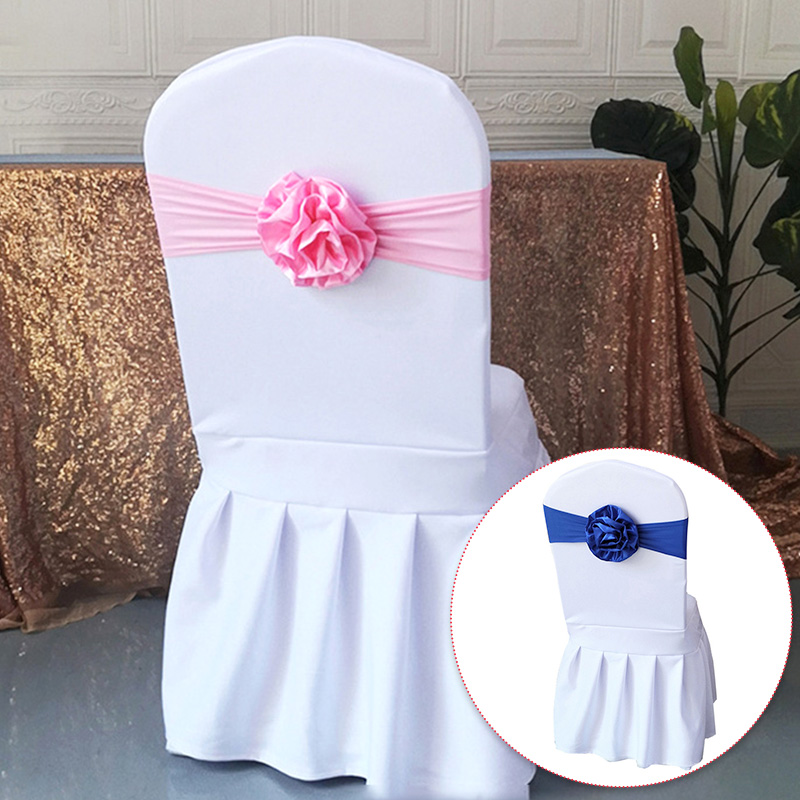 Elastische Polyester Stoel Band Bow Sash Stretch Stoel Sjerp Band Met Grote Bloem Voor Banket Hotel Bruiloft Verjaardag Party Decoratio