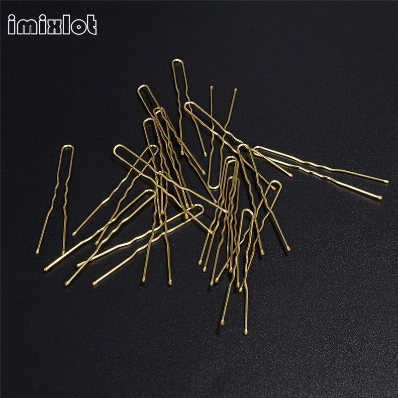 Imixlot Neue Echt Schwarz/goldene U Shaped Haarnadel Haar Clips Bobby Pins Metall Haarspange Frauen Schüssel Tools Zubehör 20 teile/los