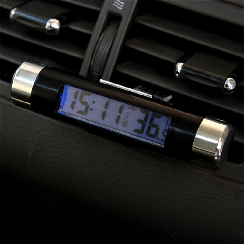 2 In1 Auto Klok Thermometer Lcd Digitale Blauwe Auto Backlight Automotive Thermometer Klok Kalender Met Clip