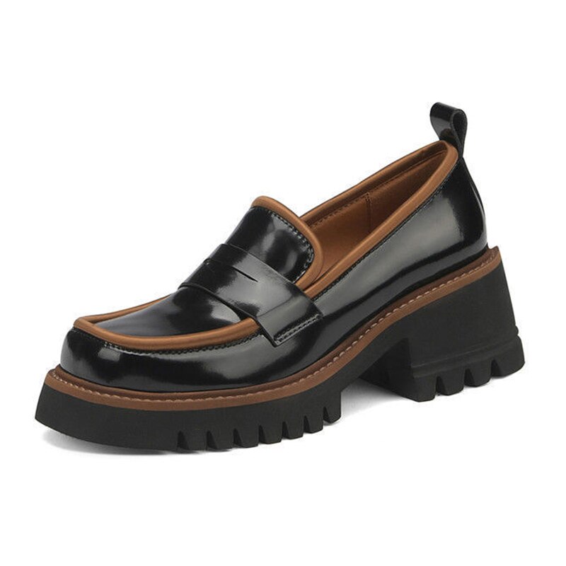 Mocasines de para mujer, zapatos de tacón alto sin cordones, con punta cuadrada Retro, con plataforma, talla 35-40, 2022: Negro / 35