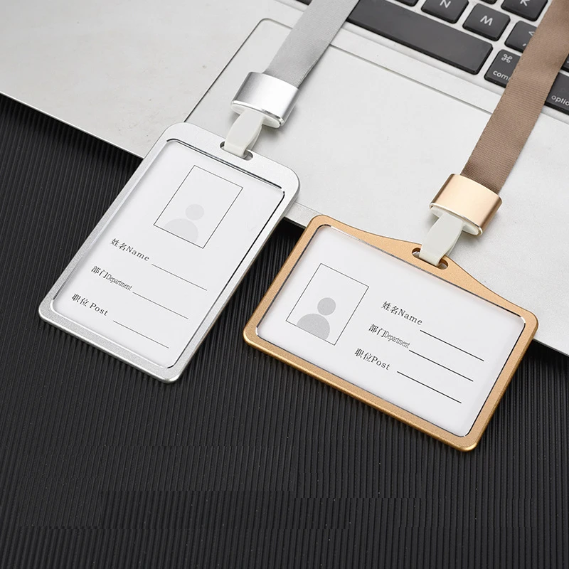 Aluminum Alloy Working Permit Cover ID Name Card Badge Holder Business Pass Card Lanyard Sleeve Case Metal Work Card Case Women