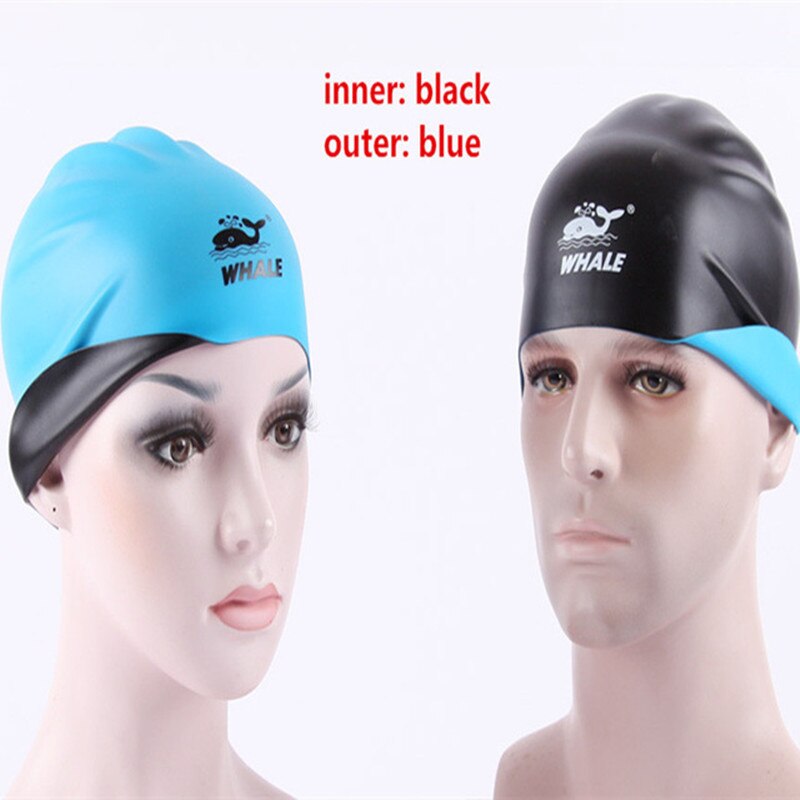Whale Brand Swimming Caps For Long Hair Silicone Double-sided Waterproof Unisex Adult 3D Women Men Swimming Pool Caps Swim Ear