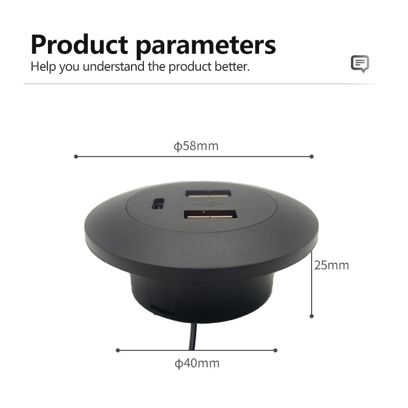 Cable de extensión de cargador USB 2,0 a USB TYPE-C integrado, mesa de té móvil, sofá, conector de Cable de carga rápida oculto