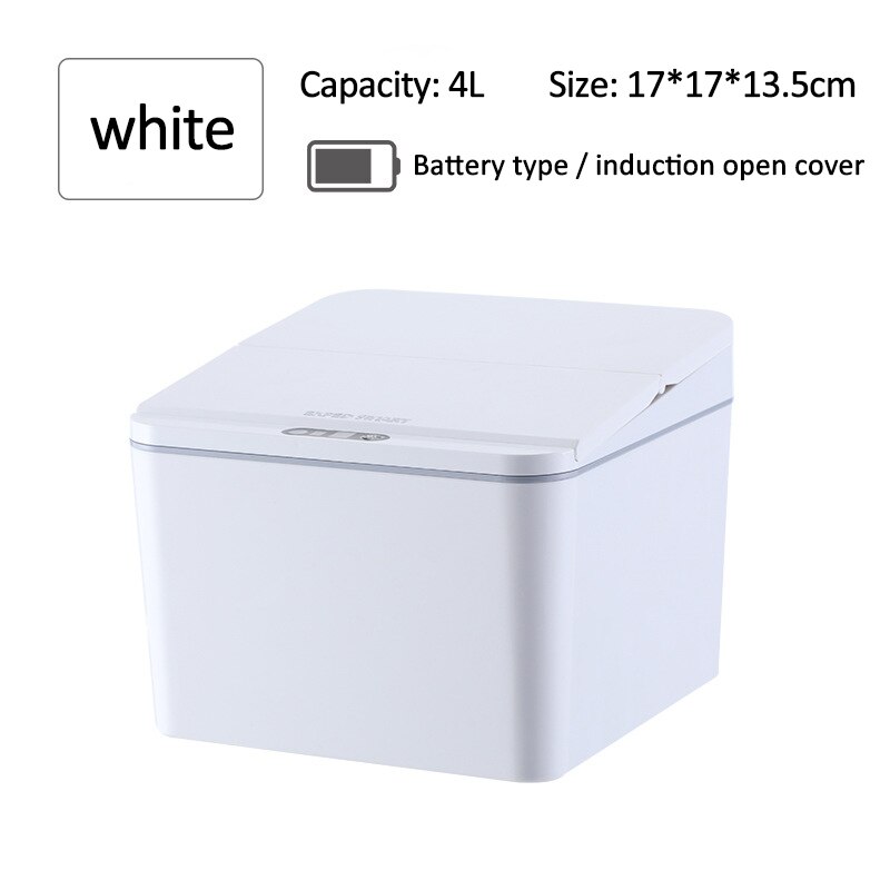 Mini poubelle à capteur de mouvement infrarouge intelligent, automatique, sans contact, poubelle pour Table, maison et cuisine: 4L White Battery