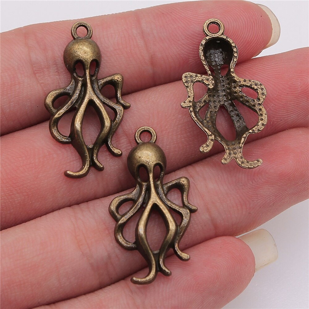 Wysiwyg 10 Stuks 32X17Mm Hanger Octopus Octopus Charm Hangers Voor Sieraden Maken 2 Kleuren Inktvis Hangers: Antique Bronze Plated