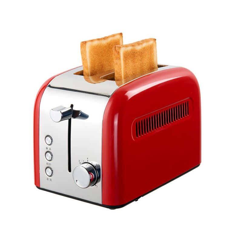 DMWD Multifunctional Electric Toaster 2 slice Automatic Bread Baking machine Stailess steel Toast Sandwich oven with crumb trays: RED