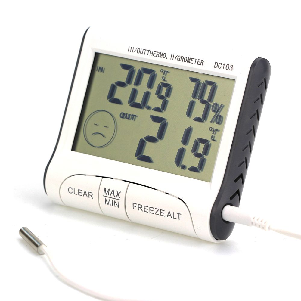 Digital LCD exterior termómetro de clima interior higrómetro medidor de humedad C/F controlador de temperatura botón batería hogar: 1
