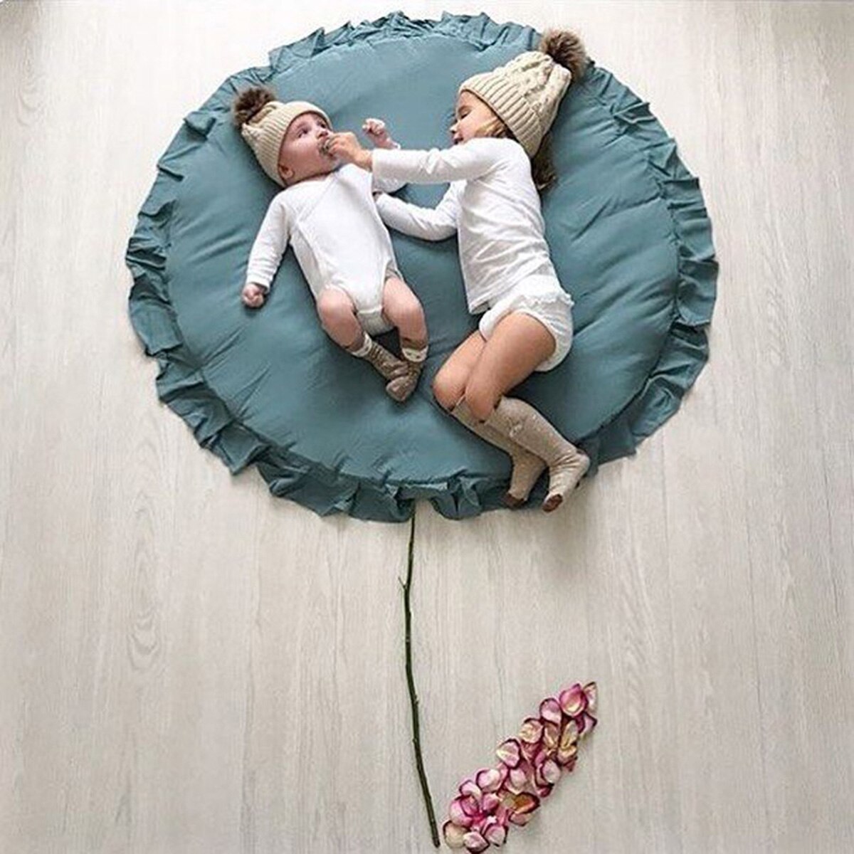 Foldbar multifunktionel baby legemåtte børn, der kravler tæppeunderlag rundt tæppe tæppe legetøj bomuld børneværelsesindretning foto rekvisitter