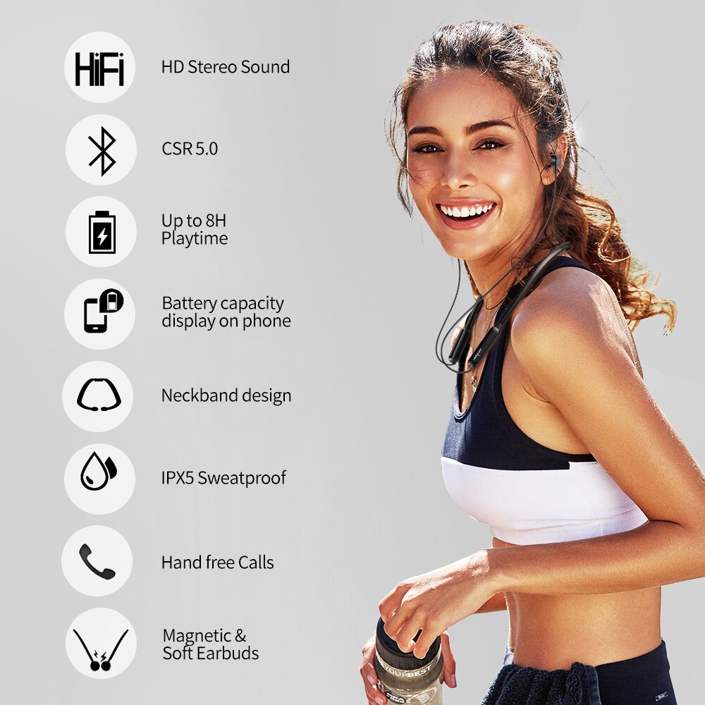 Ijveraar H15 Sport Bluetooth nekband Koptelefoon draadloze Stereo IPX5 Transpiratie bluetooth Headset voor Telefoons aptx Hoofdtelefoon