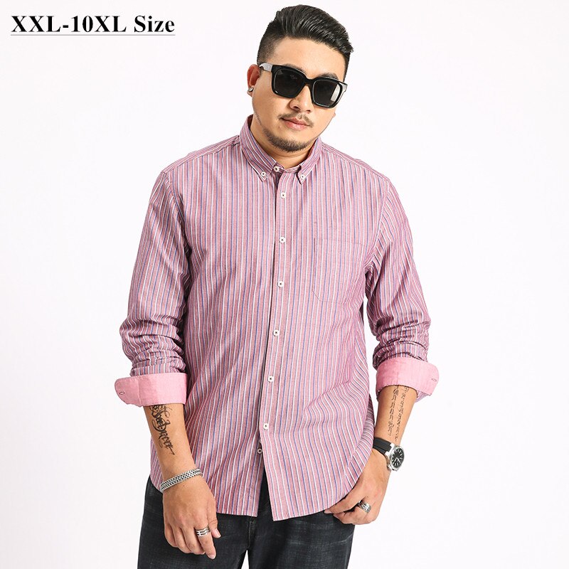 5XL 6XL 7XL 8XL 9XL 10XL Plus Size Mannen 100% Katoen Gestreept Shirt Kleding Business Casual Losse Lange mouwen Sociale Shirt