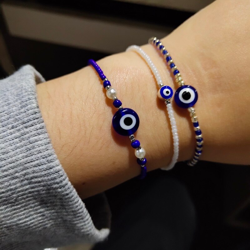 Rinhoo Classic Trendy Turkish Evil Eye Bracelet Pave Lucky Blue Eye Charm Bracelet Adjustable Female Party Jewelry