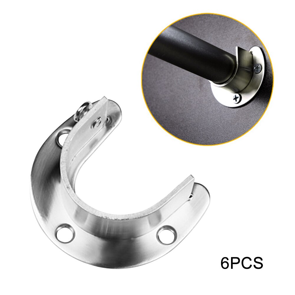 6pcs Pipe Bracket Hardware Support U Shaped Wardrobe Wall Mounted Quick Removal Fixing Stainless Steel Rod Flange Shower Curtain