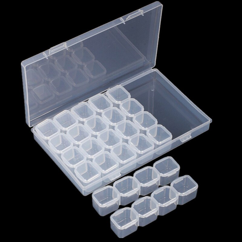 Cajas de almacenamiento de 28 rejillas, organizador de cuentas y joyas, accesorio para pintar con diamantes, caja de almacenamiento vacía de plástico transparente
