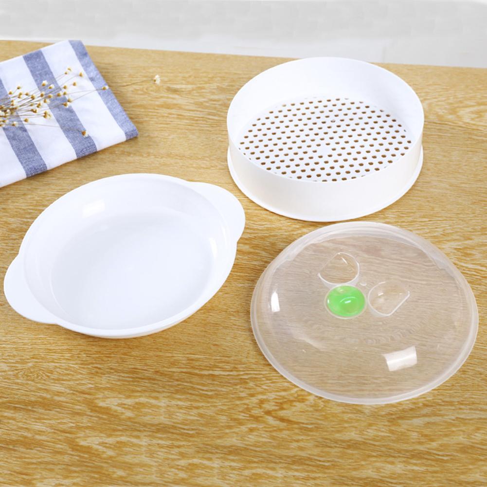 Europæisk stil plastik enkeltlags mikroovn damper plast rund damper mikrobølge damper med låg kogeværktøj