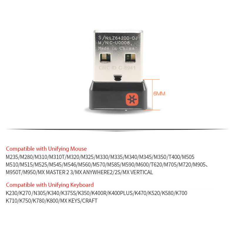 Draadloze Dongle Ontvanger Unifying Usb Adapter Voor Logitech Muis Toetsenbord Aansluiten 6 Apparaat Voor Mx M905 M510 M505 Toetsenbord K400: WHITE