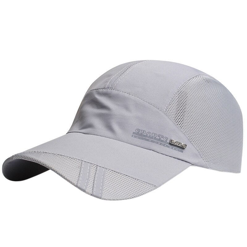 draussen-lauf-, Baseball- und tenniskappe für herren, Gittergewebe-mütze, schnelltrocknend, snapback-verschluss, lauf- und sportmütze: Hellgrau