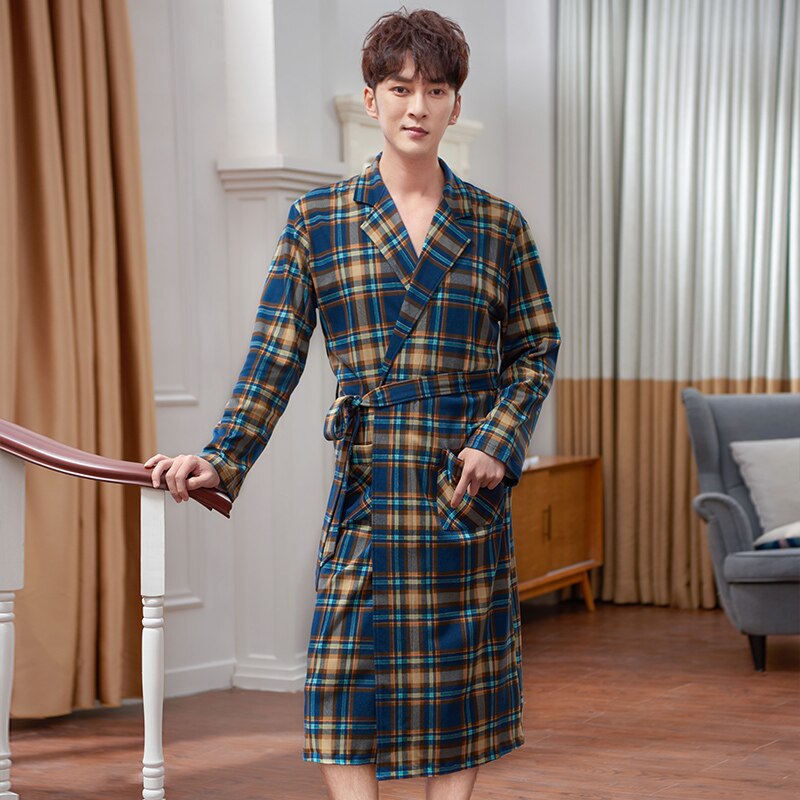 Chinese Style Spring Autumn Mens Bath Robe Long-sleeve Pure Cotton Pajamas for Men Bathrobe Male Kimono Dressing Gowns Sleepwear: XL