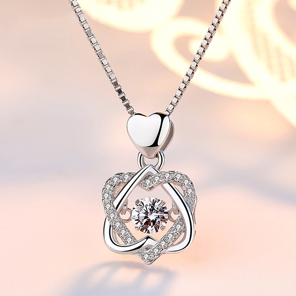 Blændende cubic zircon runde bankende hjerte cz stjerne vedhæng halskæder til kvinder rose guld sølv farve smykker: Kun halskæde s