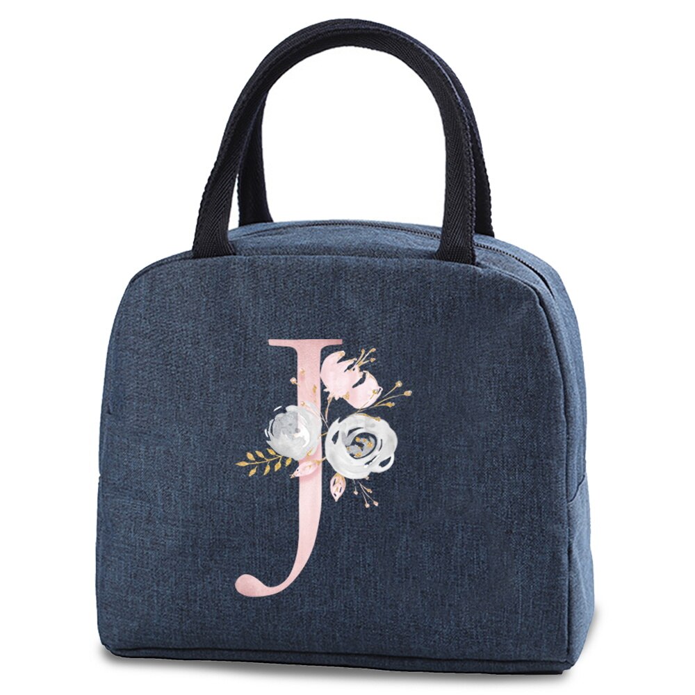 Saco térmico isolado almoço alimentos armazenamento sacos refrigerados zip piquenique tote carta rosa flor impressão fonte a b c d e bolsa: Verde