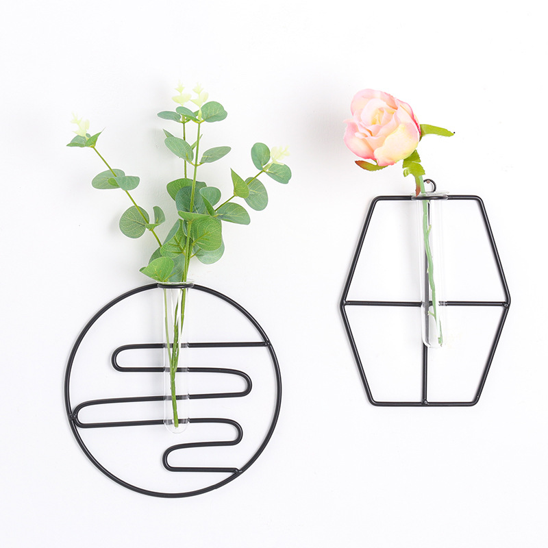 Metallramen blomvas växt glas hängande glasvas hem vas guldvas liten vas för dekor provrör för blommor