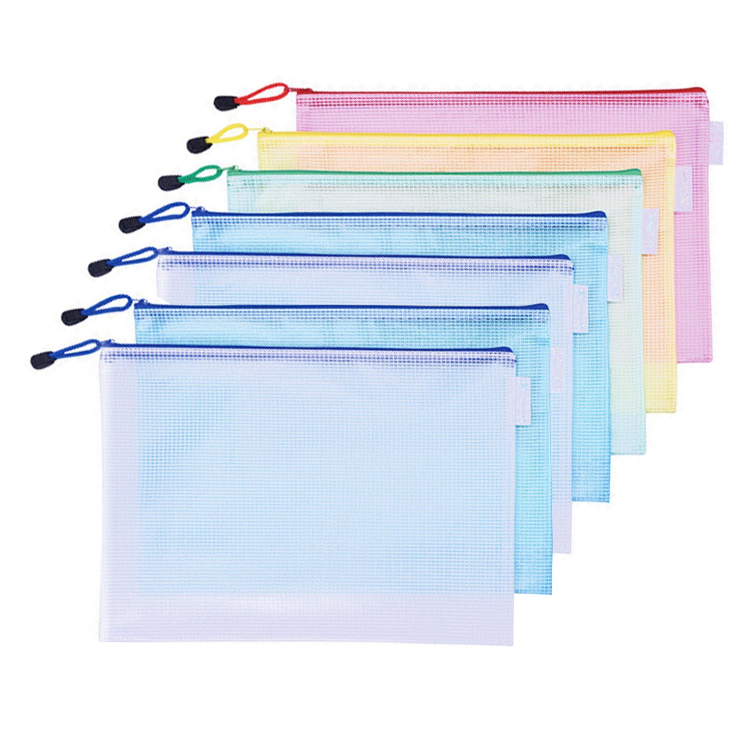 5pcs A4 Document Folder Mesh Documents Paper File Storage File Organizer with Zipper for Office School Students Supplies: 7pcs A5