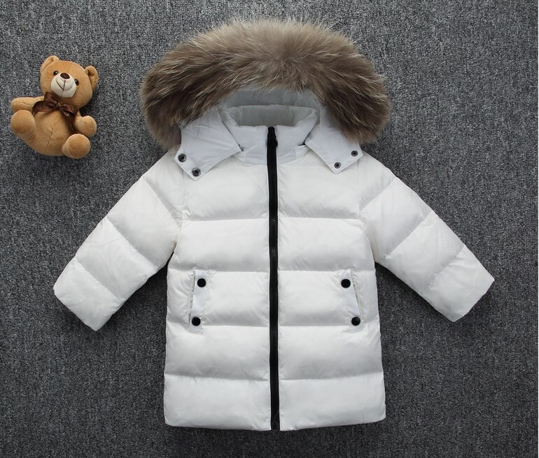 Boys Girls White Duck Down Jacket Kids Hooded Fur Collar Warm Coats Children's Down Jackets 2- 7 Years Baby: White / 24M
