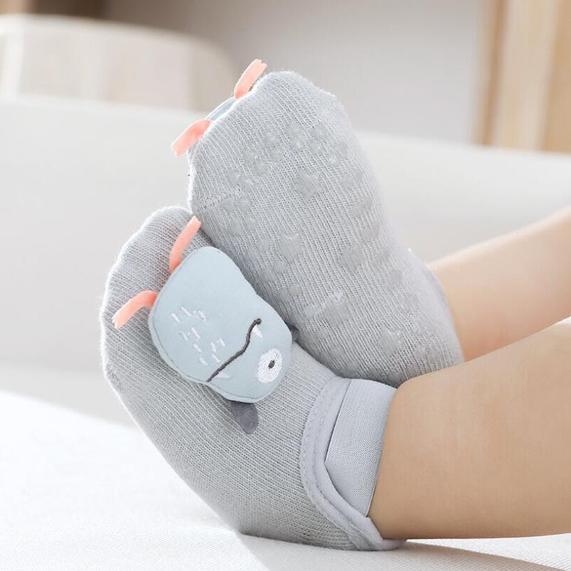 Chaussettes 3D motif lapin/fleur/hérisson, pour enfants, vêtements pour garçons et filles, chaussettes de sol à semelle en caoutchouc