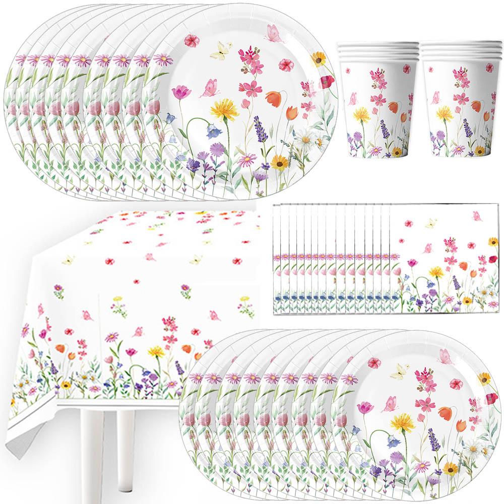 Wildflower Baby Shower Party Supplies for Girls Birthday Spring Floral Wedding Party Decors Disposable Paper Plates Napkin Cups