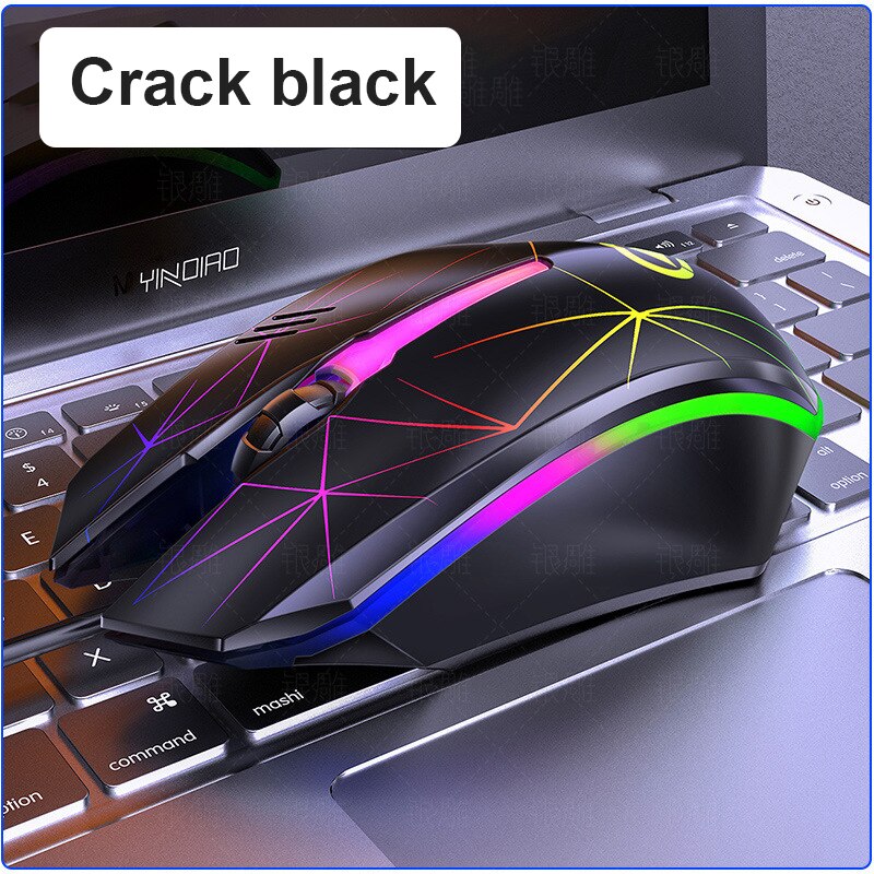 Professionele Gaming Muis Met Mix Kleur Lichtgevende Muis Led Backlight 1200 Dpi Usb Wired Ergonomische Gaming Muizen Voor Pc/laptop: Crack black