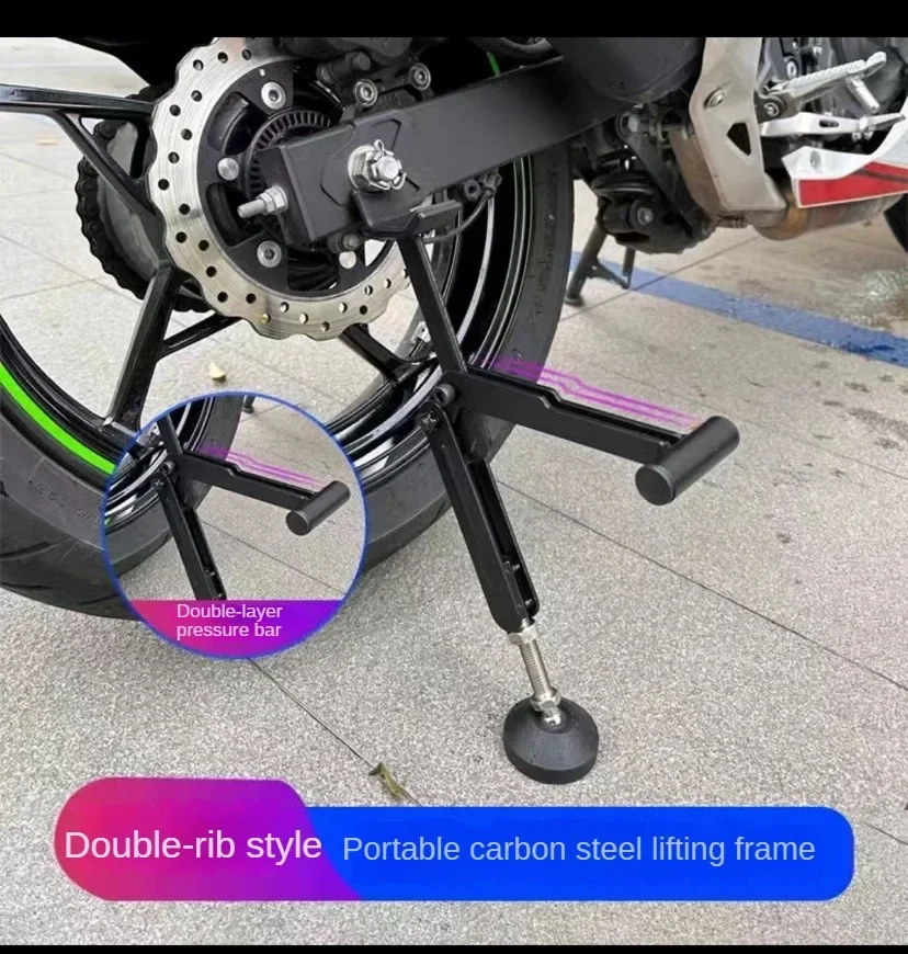 Cavalletto per moto supporto per ruota supporto laterale Paddock riparazione stabile e manutenzione strumento di supporto per parcheggio pieghevole lavoro portatile: Black
