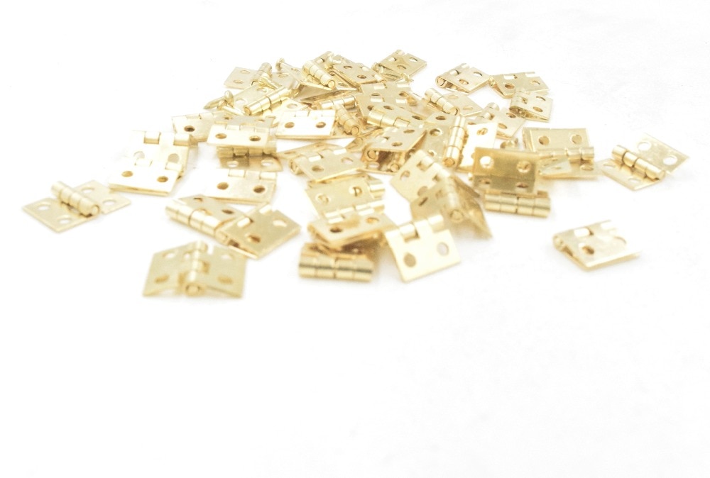 10Pcs Brass Plated Mini Hinge Small Decorative Jewelry Wooden Box Cabinet Door Hinges with Nails Furniture Accessories