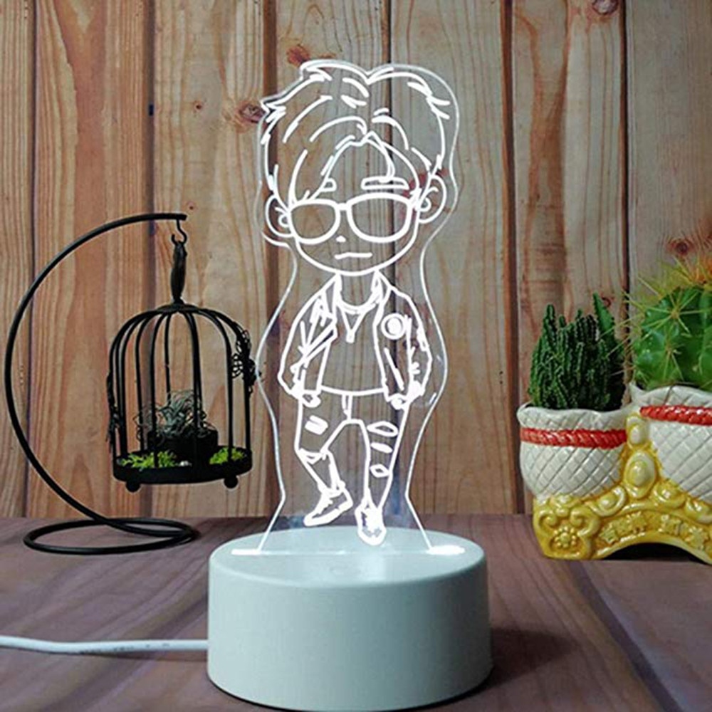 3D USB Acrylic Night Lights Desktop Baubles LED Light Lamps Table Desk Globe Bedroom Office Decor Warm White Lamp Ornament: E