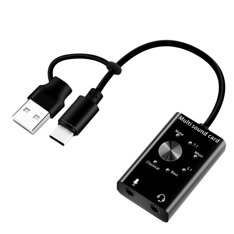 Draagbare usb 7.1- geluidskaart, externe usb-naar-oortelefoon-/microfooninterface-geluidskaart voor windows/mac/linux