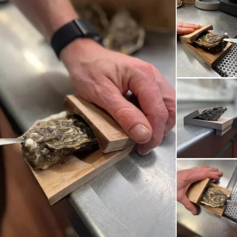 Oester Shucking Tools Roestvrijstalen Sint-Jakobsschelp Shucking Cutter Hout Zeevruchten Opener Tool voor Thuis Keuken Barbecue Camping