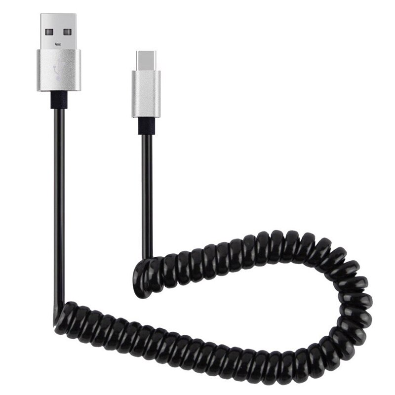 1m fjädrar lindad indragbar usb typ c-kabel för samsung  s8 s9 snabbladdning typ-c telefonladdning usb c-kabel för usb-c-enheter