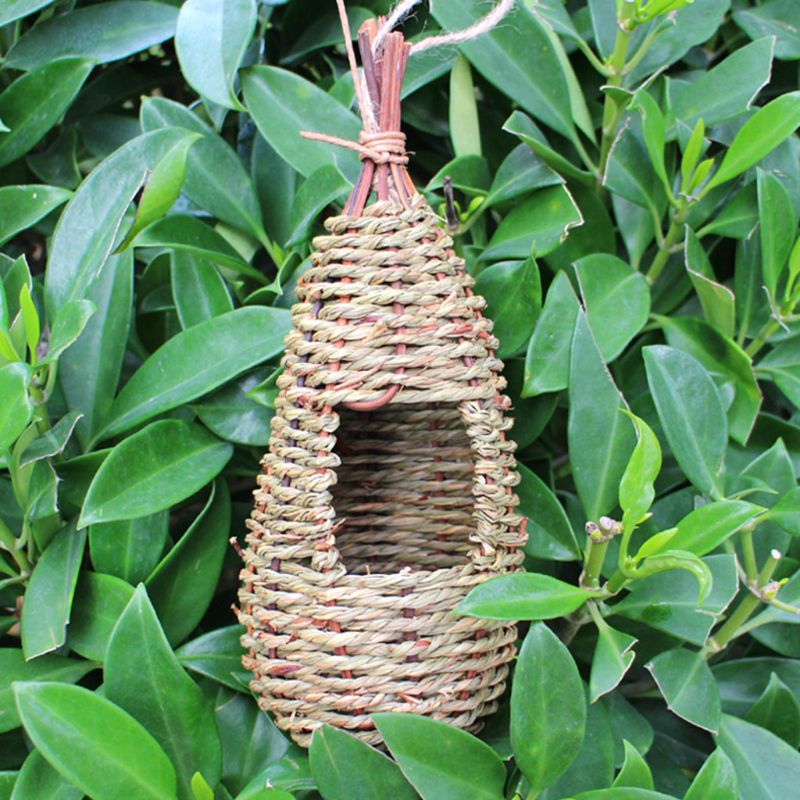 Hanging Bird House Natural Fiber Finch Bird Nest Hut Outdoor Cage Shelter Hideaway E7CC